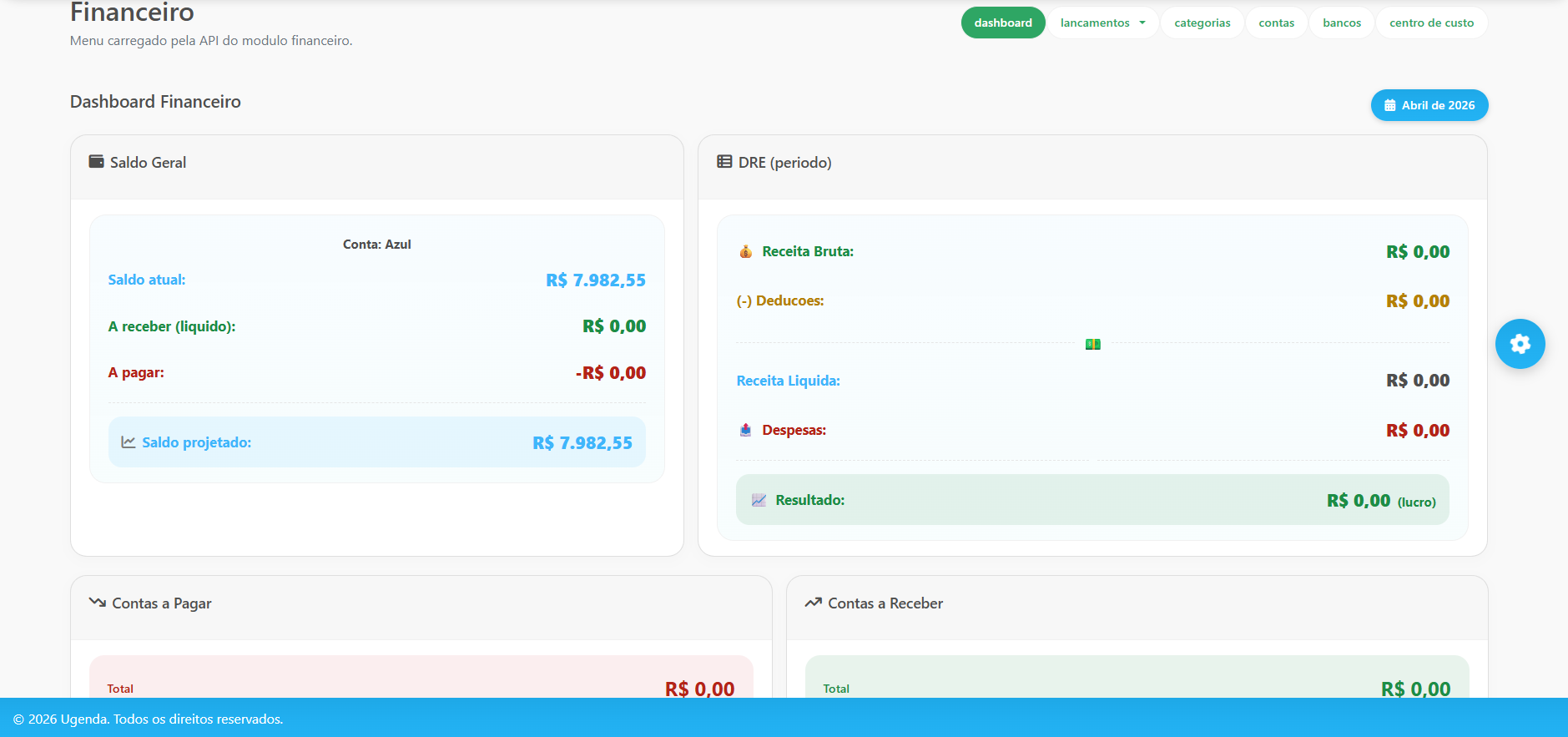 Tela do financeiro